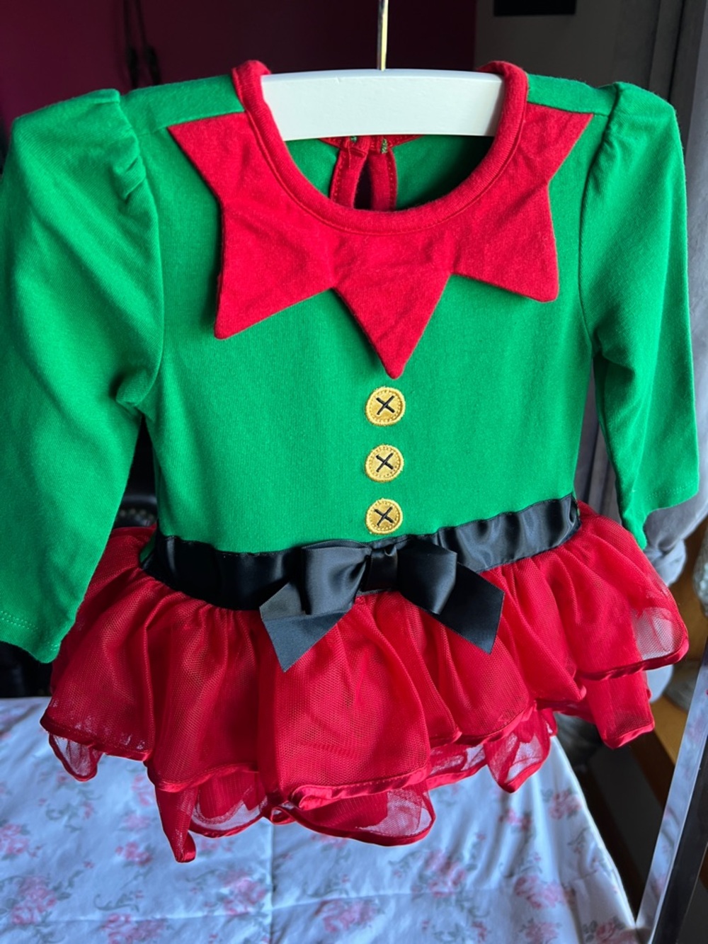 Koala Kids Green & Red Holiday Elf Dress with Black Bow